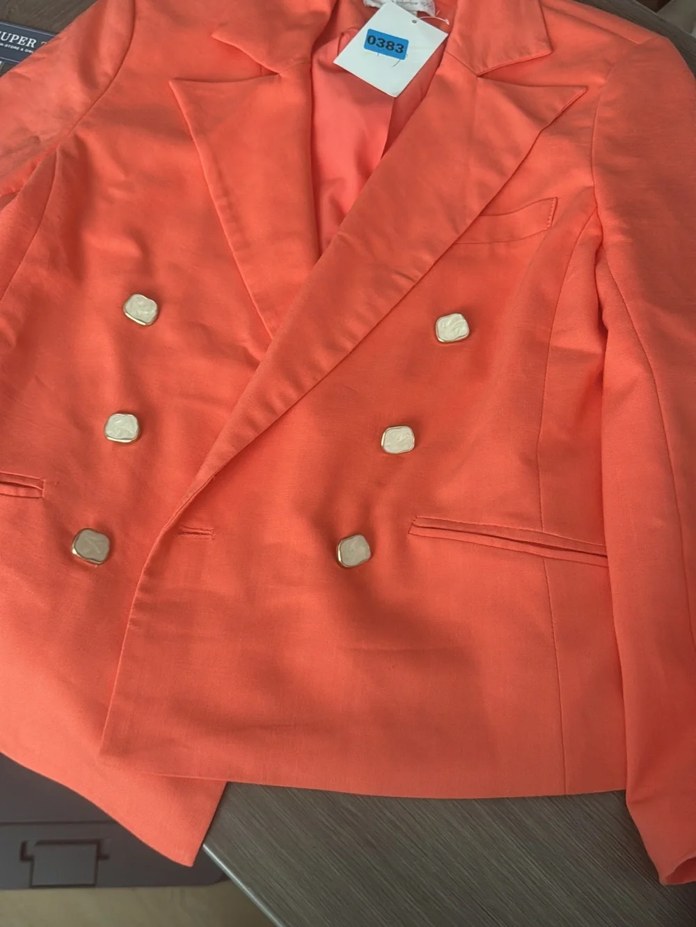 House of Harlow 1960 Orange Double-Breasted Blazer with Gold Buttons